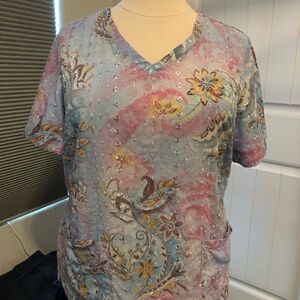 SC-37 Barco Uniforms Gray Short Sleeve Scrub Top With Embroidery Size XXL